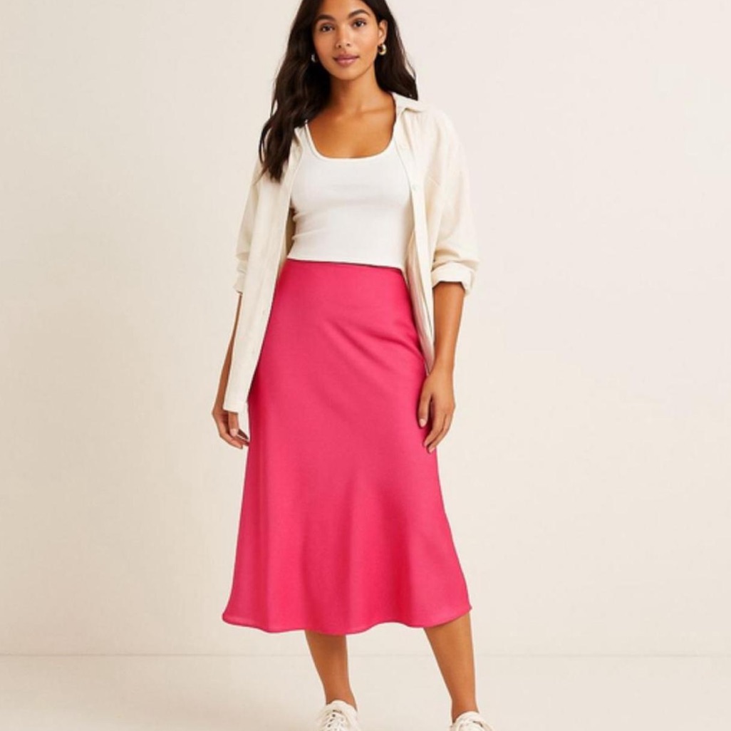 Rachel Zoe Pink Satin Midi Skirt
